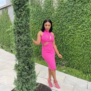 Pink Cut-Out Midi Dress
